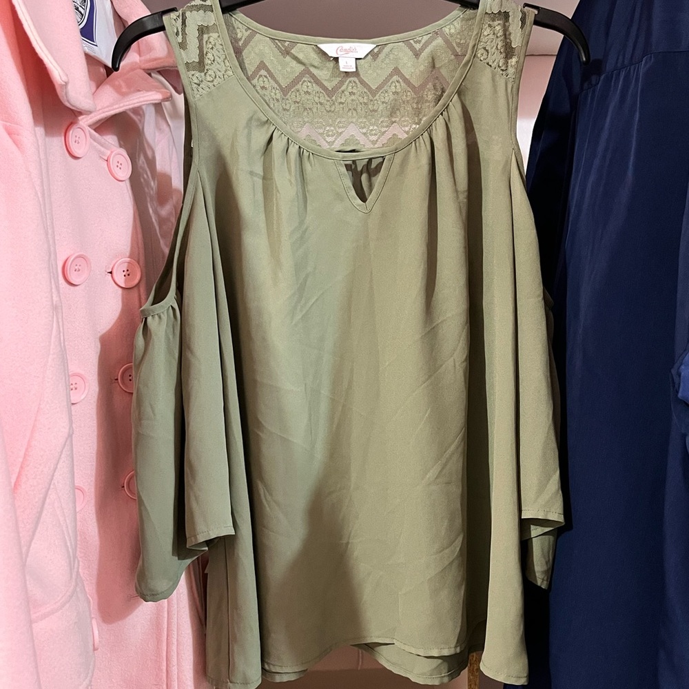NWOT Olive Green Cold Shoulder Shirt